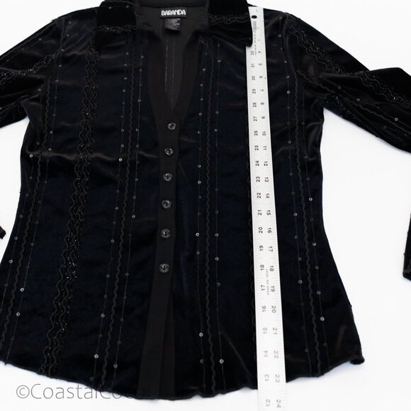 Baranda Vintage Velvet Top Blouse M Black Sequin Y2K Dark Whimsy Goth Vampy - Picture 11 of 12